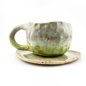 Ręcznie robiony kubek beczułka ceramiczny 220ml plus talerzyk