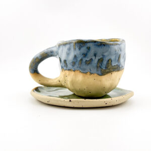 Ręcznie robiony kubek ceramiczny 110ml plus talerzyk